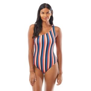 Kate Spade Swimsuit One Piece Bathing Suit Veritcal Stripes One Shoulder Large